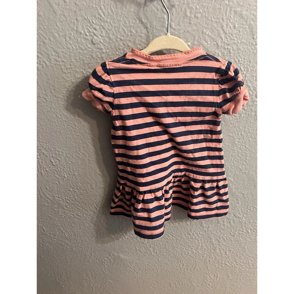 Ralph Lauren Shirt Dress Girls 9m Months Pink & Blue‎ Striped Pony Logo Ruffles